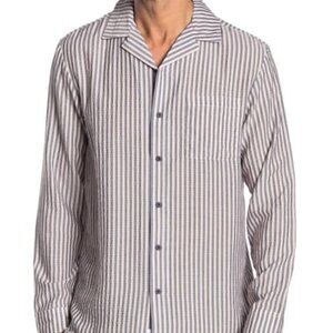 Onia Men's Casual Button Down Shirt - Black and White Striped